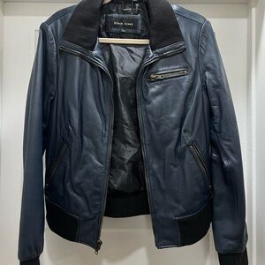 Black Rivet Women’s Navy Leather Bomber Jacket